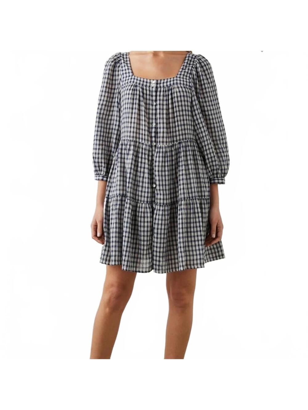 Rails Size XL Pippa Dress Sailor Check Gray and Navy Blue Tiered NWOT